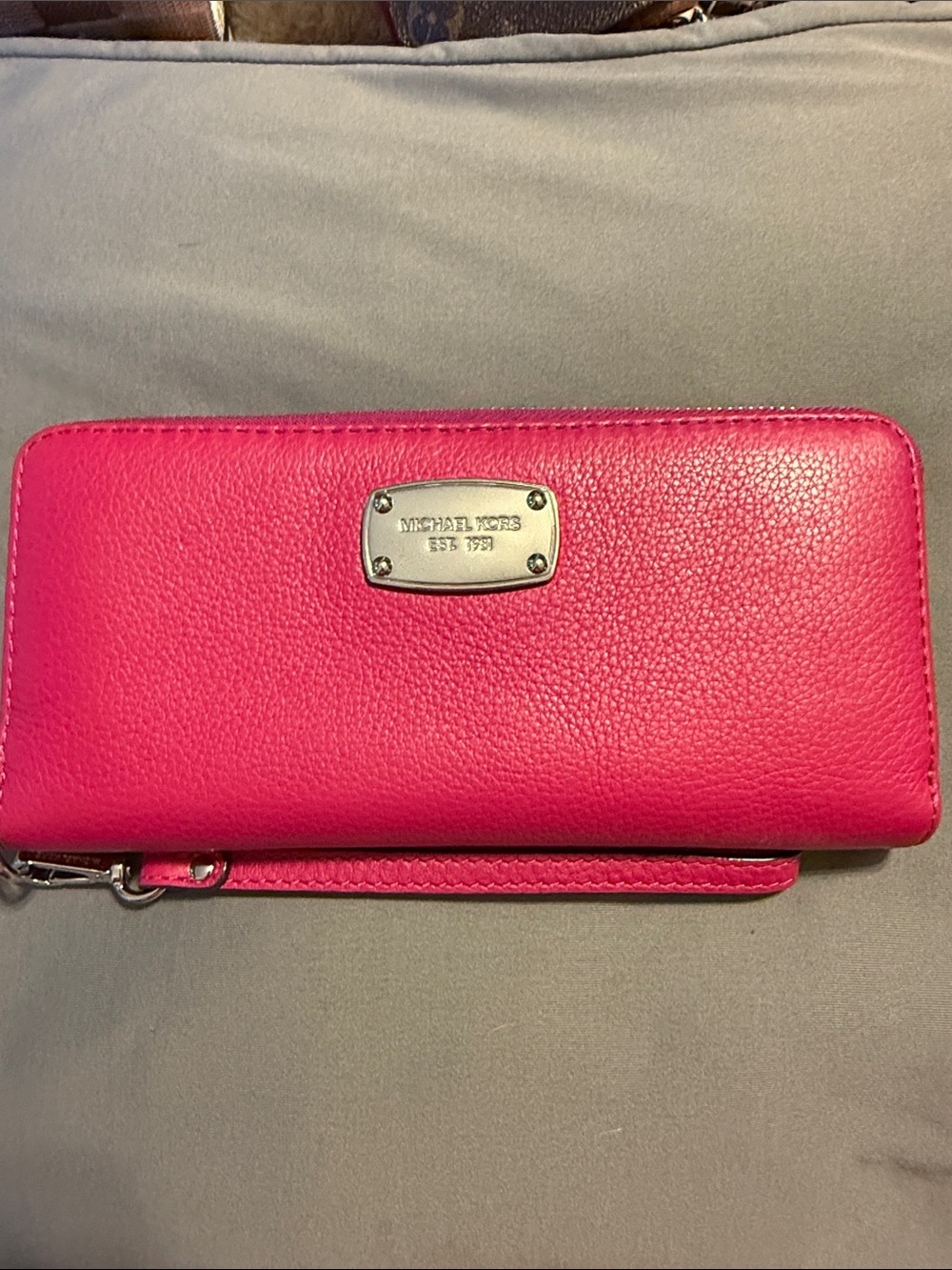 Michael Kors Hot Pink Leather Zip-Around Wristlet Wallet